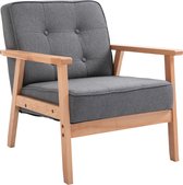 HOMdotCOM Loungestoel hout linnen grijs