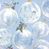 IHR - Winter baubles light blue- 20 papieren lunch servetten - 33x33cm - Kerstballen - Pinguïn - Decoupage - Servettentechniek