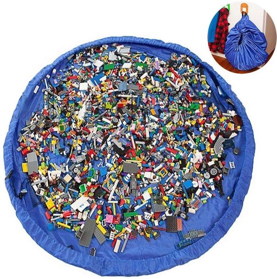 2 in 1 speelgoed organizer | Speelgoed Opberg kleed | Speelmat voor kinderen | Lego groot speelkleed | opbergzak | Speelgoedzak | Opbergtas | Lego Organizer | Lego Speeltas | Diameter 1.5 Meter | Kleur Blauw | DJG