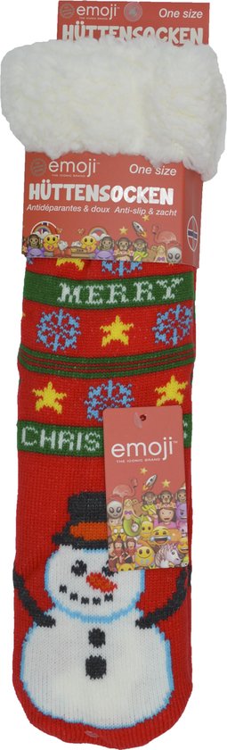 Chaussettes de Noël Emoji - Chaussettes de maison unisexes Happy - Extra chaudes et douces - Antidérapantes - Poupée de neige Huttensocken Emoji - taille unique