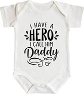 Romper - I have a hero i call him daddy - maat: 98/104 - korte mouw - baby - papa - romper papa - rompertjes baby - rompertjes baby met tekst - rompers - rompertje - rompertjes - s