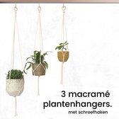 Bamboez - Macramé plantenhanger - Wit - ↕ 80-95-115 cm - Ø tot 10-18 cm - Set van 3 stuks - 100% Katoen - Inclusief witte schroefhaken - Handgemaakt in Nederland