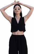 BLACK Vesten Dames Volwassenen - Mouwloss Vest Dames Met Knoopsluiting - Bolero Dames Kleding - Crop Top Dames-30/32