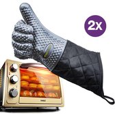 2 Stuks/1 Paar Verlengde Siliconen Ovenwant - Ovenhandschoenen - BBQ handschoen - 2 Stuks Hittebestendige Ovenwanten - Extra Lang voor Polsbescherming- Grijs