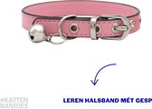 Katten halsband - leer - roze - met gespsluiting - belletje