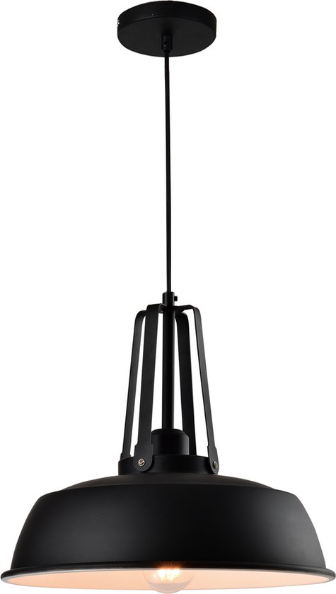 QUVIO Hanglamp industrieel / Plafondlamp / Sfeerlamp / Leeslamp / Eettafellamp / Verlichting / Slaapkamer lamp / Slaapkamer verlichting / Keukenverlichting / Keukenlamp - Bolvormige kap - Diameter 35 cm - Zwart