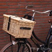 Panier de vélo-Avec couvercle-Panier de boulangerie-50x40xH30-Reed-Rotin-Naturel-Sangle en cuir