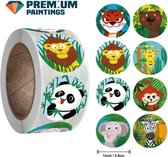 Premium Paintings - Stickers op rol - Cartoon Safaridieren - Stickervellen - Sticker - Beloningsstickers - 500 stuks - Kinderen - Volwassenen - Bullet Journal - Dieren