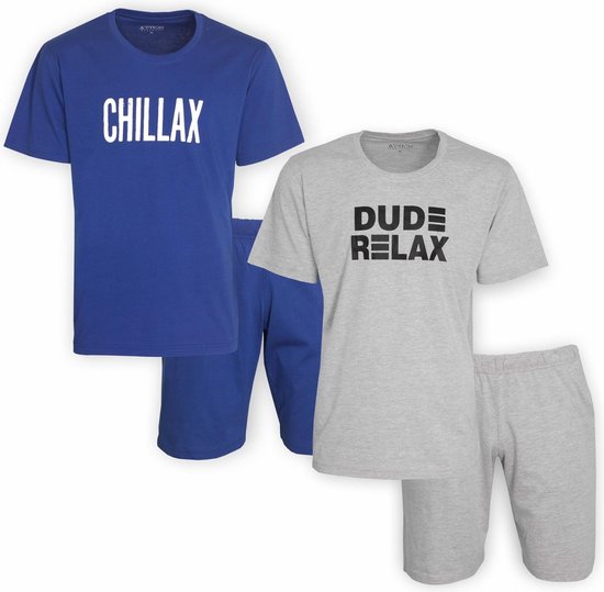 Aprox hommes DUO-PACK Pyjamas short Cobalt Blauw & Grijs chiné Tailles AXSAH1101X: XXL
