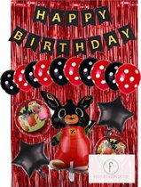 Bing verjaardag thema - sula flop charlie pando amma - kinderfeest decoratie - birthday party feestje - peuter kleuter - zwart rood - jarig feestversiering compleet pakket folie ballonnen