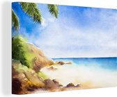 Canvas Schilderij Zee - Strand - Berg - 30x20 cm - Wanddecoratie