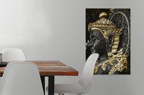 Tableau sur toile Bouddha - Visage - Or - 60x90 cm - Décoration murale