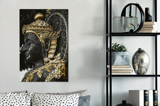 Tableau sur toile Bouddha - Visage - Or - 60x90 cm - Décoration murale