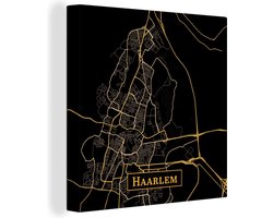 Canvas Schilderij Kaart - Haarlem - Luxe - Goud - Zwart - 50x50 cm - Wanddecoratie