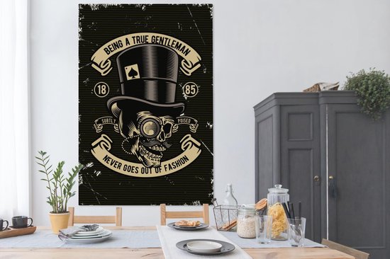 Toile Peinture Crâne - Chapeau - Rétro - Dessin - 120x180 cm - Décoration murale XXL