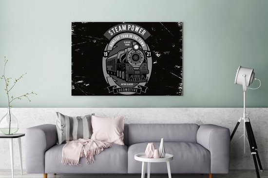 Tableau Train - Vintage - Dessin - 120x80 cm - Décoration murale - Cadeau Fête des Vaderdag - Cadeau - Cadeau pour Lui - Astuce - Homme