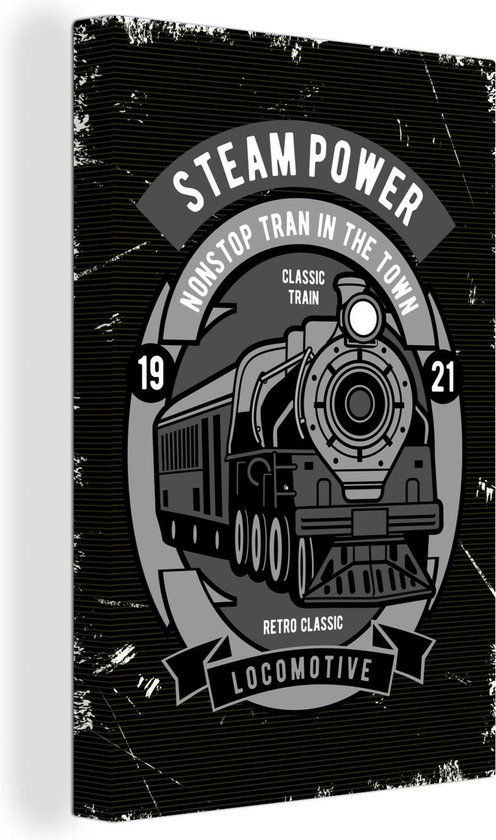 Tableau sur toile Train - Lettres - Vintage - 80x120 cm - Décoration murale - Cadeau Vaderdag - Cadeau pour lui - Astuce - Homme