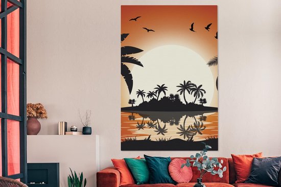 Toile Peinture Soleil - Ile - Mer - 120x180 cm - Décoration murale XXL