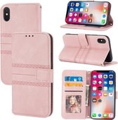 Reliëf gestreepte magnetische gesp PU + TPU horizontale flip lederen tas met houder & kaartsleuf & portemonnee & fotolijst & sling voor iPhone XS Max (roze)