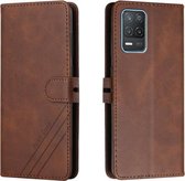 Voor Realme 8 5G Stiksels Stijl 2-Kleur Koe Textuur Horizontale Flip PU Lederen Case met Houder & Kaartsleuf & Lanyard (Bruin)