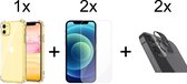 iPhone 13 Mini hoesje shock proof case transparant - 2x iPhone 13 Mini Screen Protector + 2x Camera Lens Screenprotector