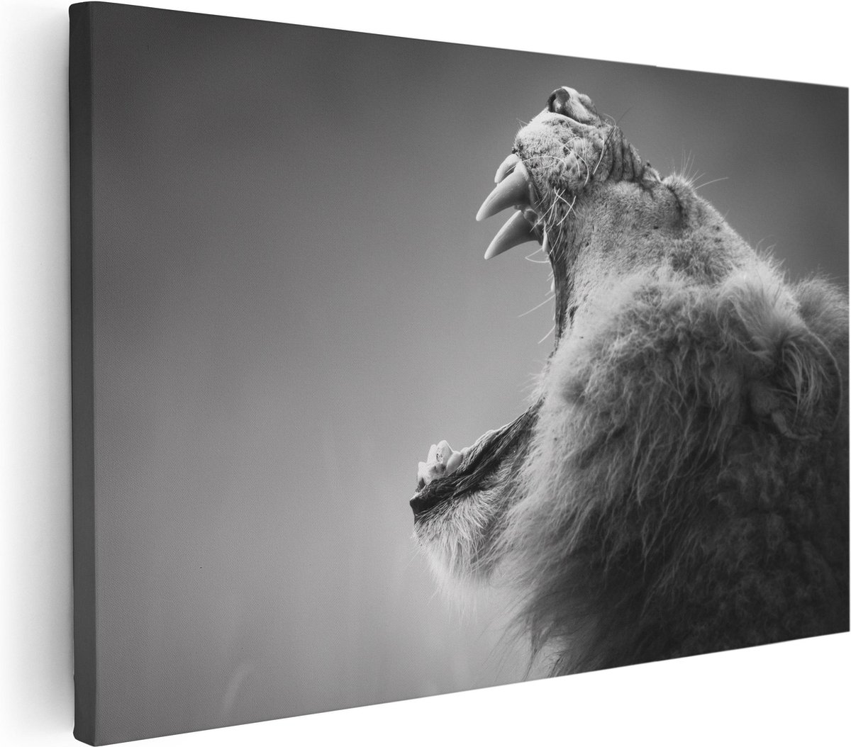 Artaza Canvas Schilderij Brullende Leeuw - Zwart Wit - 30x20 - Klein - Foto Op Canvas - Canvas Print
