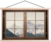 Posterhanger incl. Poster 120x80 cm - Schoolplaat - Doorkijk - Berg - Sneeuw - Textielposter - Blanke latten