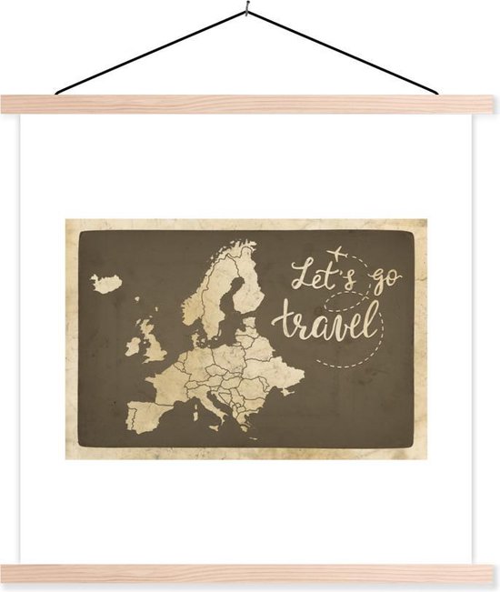 Affiche scolaire - Carte Vintage de l'Europe avec la citation Let's en travel - 90x90 cm - Lattes vierges