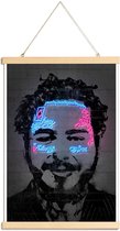 JUNIQE - Posterhanger Post Malone -20x30 /Blauw & Zwart