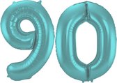 De Ballonnenkoning - Folieballon Cijfer 90 Aqua Metallic Mat - 86 cm