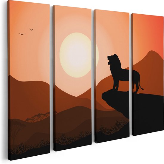 Artaza - Quadriptyque de peinture sur toile - King Lion - Silhouette d'un lion - 80x60 - Photo sur toile - Impression sur toile