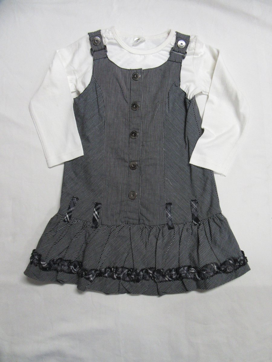 dirkje , meisje, overgooier , zwart /wit / grijst , streepje + tshirt creme , 2 jaar 92