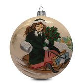 Fairy Glass - Meisje op slee met kerst cadeaus - Handbeschilderde Kerstbal - Mond geblazen glas - 10cm