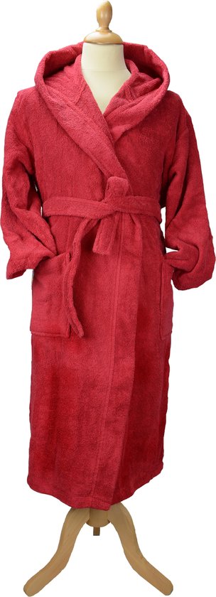 ARTG® Robezz - Badjas met Capuchon - 100% Katoen - Badstof - Donker Rood - Deep Red - Maat S/M