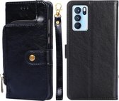 Voor OPPO Reno6 Pro 5G Rits Tas PU + TPU Horizontale Flip Lederen Case met Houder & Kaartsleuf & Portemonnee & Lanyard (Zwart)