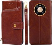 Voor Huawei Mate 40 Rits Tas PU + TPU Horizontale Flip Lederen Case met Houder & Kaartsleuf & Portemonnee & Lanyard (Bruin)