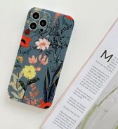 Voor iPhone 12 Pro Frosted Flowers Pattern IMD TPU Case (groen)