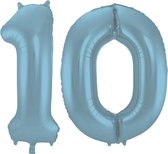 Folieballon Cijfer 10 Blauw Pastel Metallic Mat - 86 cm