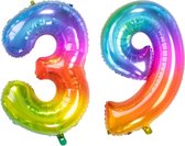 De Ballonnenkoning - Folieballon Cijfer 39 Yummy Gummy Rainbow - 86 cm
