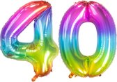 De Ballonnenkoning - Folieballon Cijfer 40 Yummy Gummy Rainbow - 86 cm