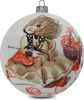 Fairy Glass - Mama muis aan het breien - Handbeschilderde Kerstbal - Mond geblazen glas - 10cm