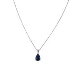 Silventi 9SIL-21470 Zilveren Ketting met Hangertje - Dames - Zirkonia - Donker Blauw - Druppel - 10 x 7 mm - Ankerschakel - 38 + 7 cm  - Rhodium - Zilver