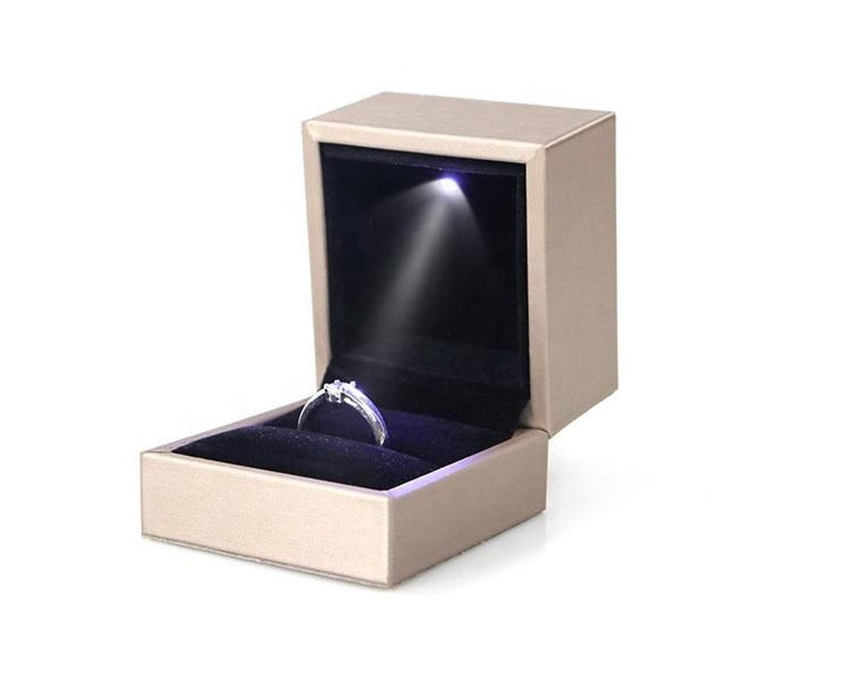 Kwaliteit sieradendoos - Ringdoos Sieraden - Gift Box - Valentijnsdag - Aanzoek - LED verlichting- liefde - Trouwring houder - Huwelijk - Ring Case - Goud