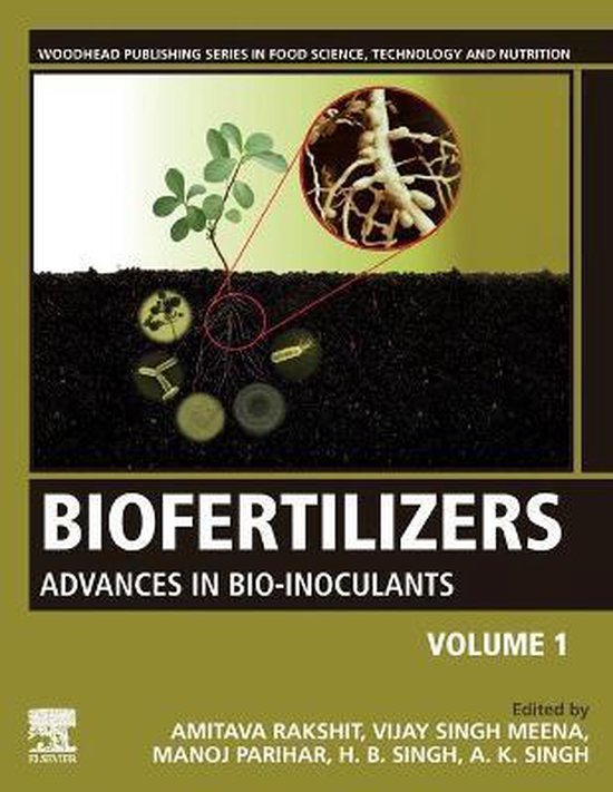 Boekomslag Biofertilizers: Advances in Bio-inoculants met afbeelding van een plantwortel en microscopische organismen.