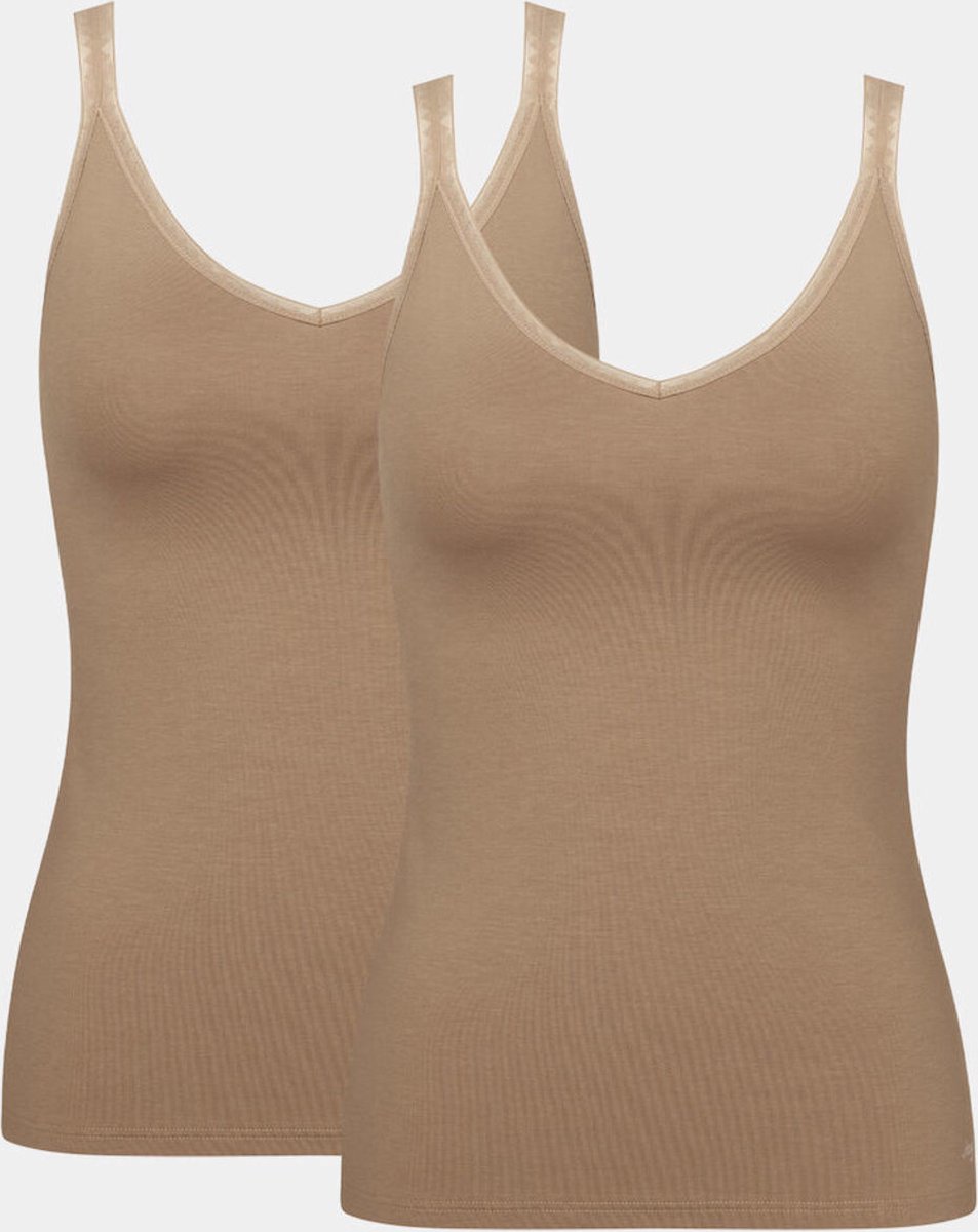 Sloggi Women GO Shirt 01 (2-pack) - dames singlet - bruin - Maat: Beige