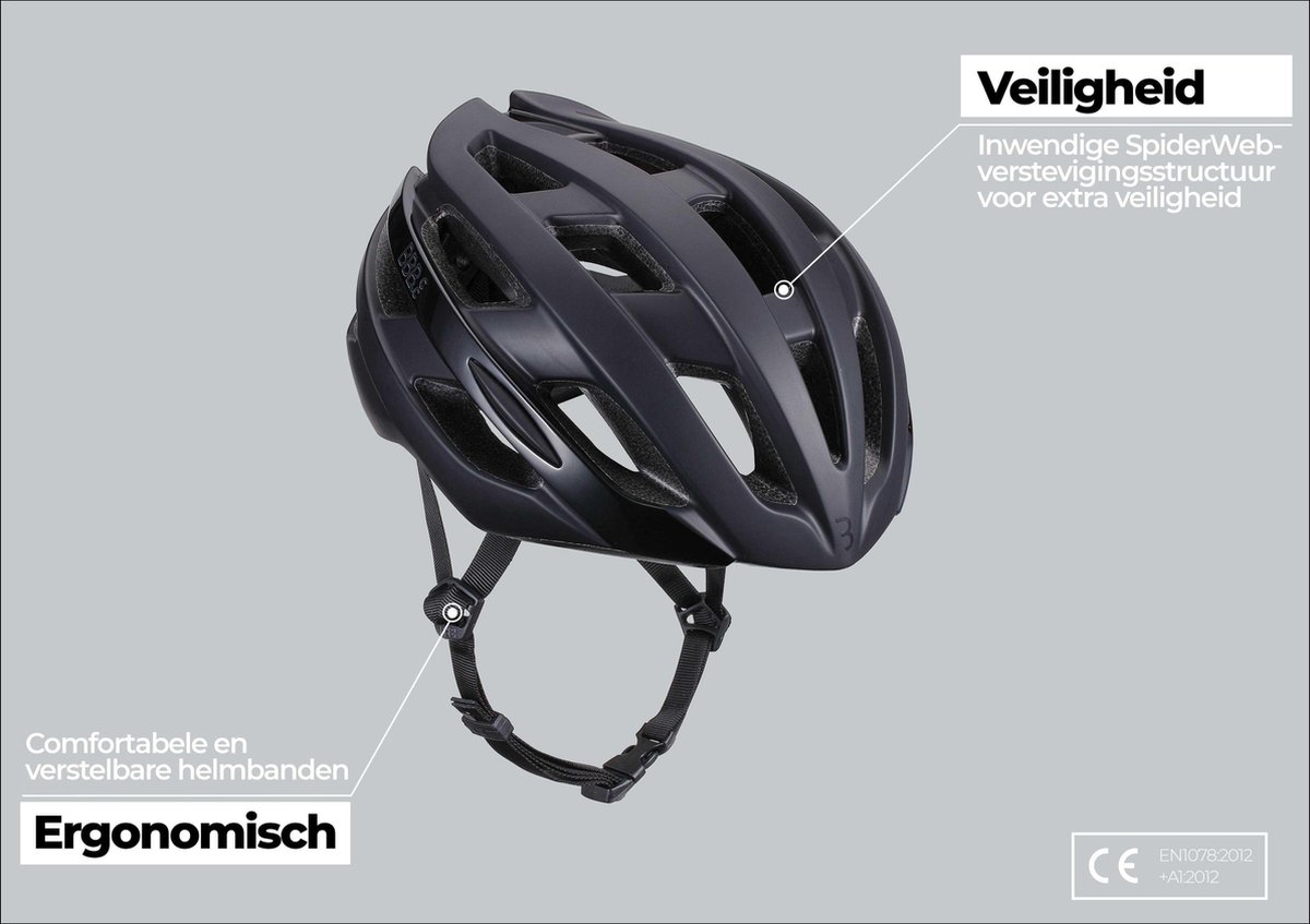 BBB Cycling Hawk Racefiets Helm - Large: 58-62 CM - Wielrenhelm - Fietshelm Volwassenen - Sporthelm - Mat Zwart - Maat L - BHE-151 – foto 5