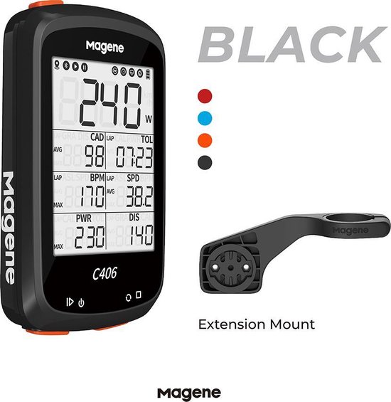 Magene de vélo Magene C406 - Bluetooth - ANT+ - GPS avec Bluetooth de guidon - Zwart