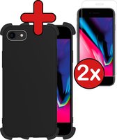 Hoes voor iPhone 7 Hoesje Siliconen Case Shock Proof Met 2x Screenprotector - Hoes voor iPhone 7 Hoes Back Cover Hoesje Met 2x Screenprotector - Zwart