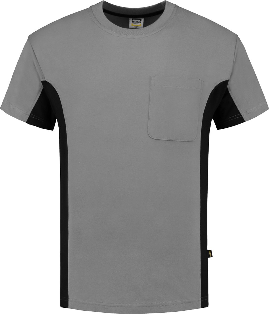 Tricorp 102002 T-Shirt Bicolor Borstzak - Grijs/Zwart - 7XL