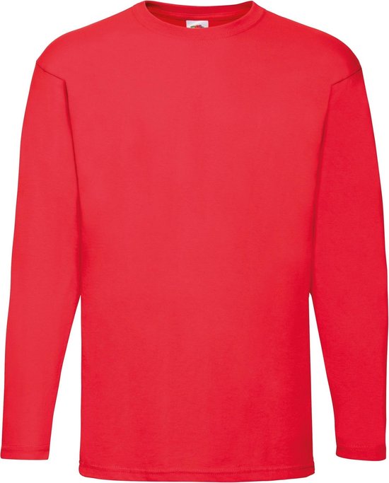 Fruit Of The Loom Heren Valuegewicht T-shirt met ronde hals en lange mouwen (Rood)